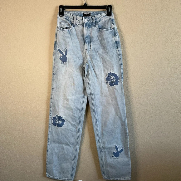 PacSun Denim - Playboy X Pacsun Womens Embroidered Light Wash High Rise Boyfriend Denim Jeans